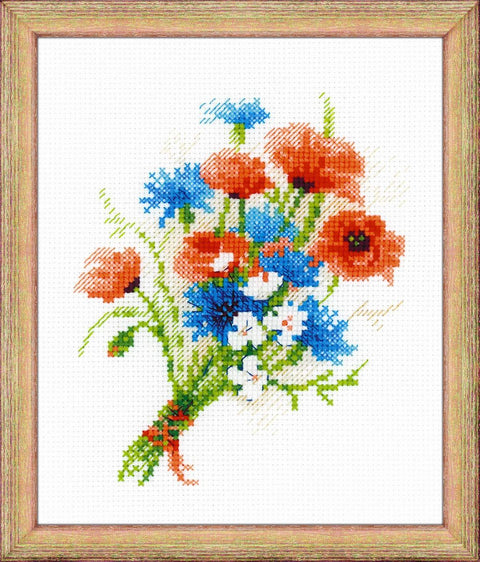 Bouquet with Cornflowers - Cross Stitch Kit from RIOLIS Ref. no.:1576 - Hobby.lt 🇬🇧