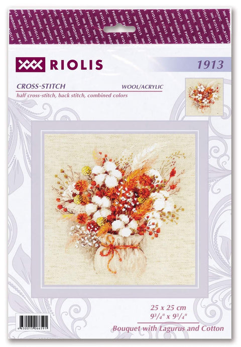 Bouquet with Lagurus and Cotton cross stitch kit by RIOLIS Ref. no.: 1913 - Hobby.lt 🇬🇧