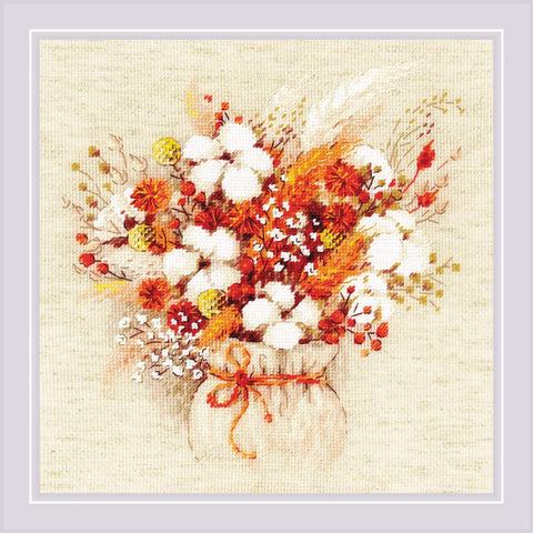 Bouquet with Lagurus and Cotton cross stitch kit by RIOLIS Ref. no.: 1913 - Hobby.lt 🇬🇧