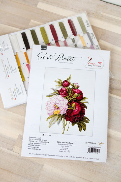 Bouquet with Peonies SB2354 - Cross Stitch Kit - Hobby.lt 🇬🇧