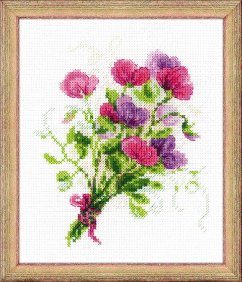 Bouquet with Sweet Peas - Cross Stitch Kit from RIOLIS Ref. no.:1606 - Hobby.lt 🇬🇧