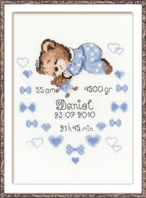 Boys Birth Announcement - Cross Stitch Kit from RIOLIS Ref. no.:1124 - Hobby.lt 🇬🇧