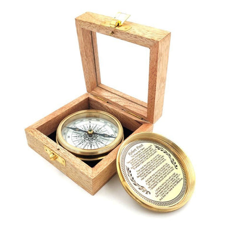 Brass compass in a wooden box - C - 57A - Hobby.lt 🇬🇧