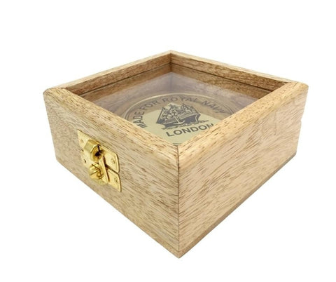Brass compass in a wooden box - C - 57A - Hobby.lt 🇬🇧