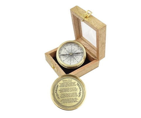 Brass compass in a wooden box - C-57A