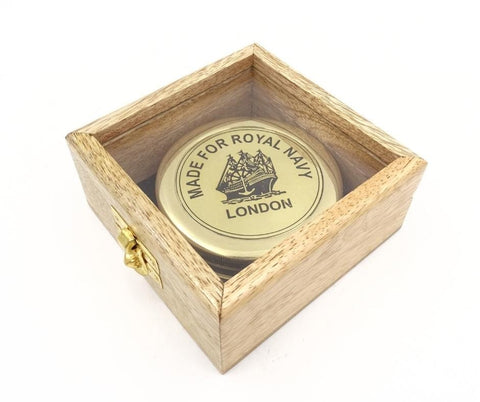 Brass compass in a wooden box - C-57A