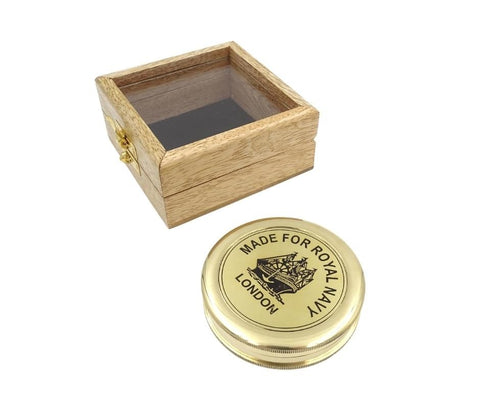 Brass compass in a wooden box - C-57A