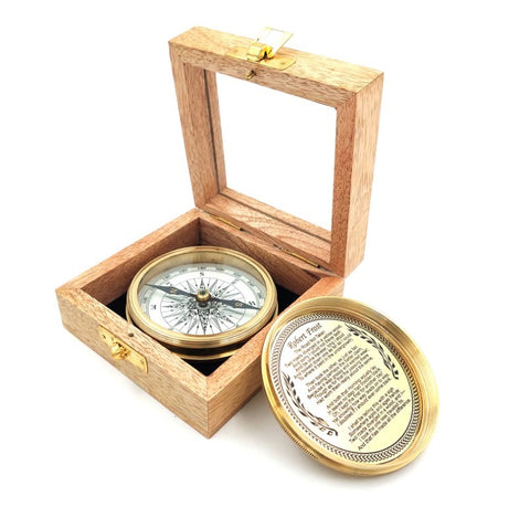 Brass compass in a wooden box - C-57A