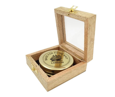 Brass compass in a wooden box - C-57A