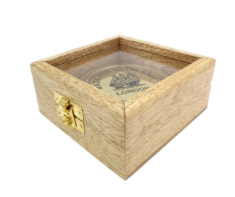 Brass compass in a wooden box - C-57A