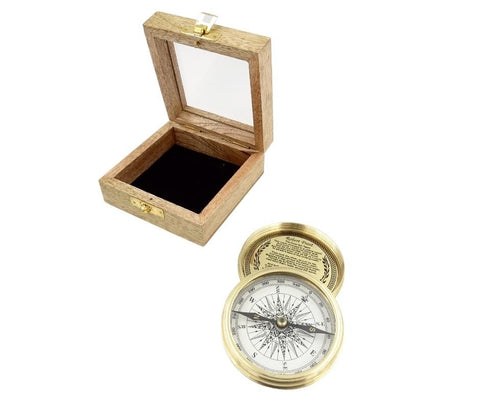 Brass compass in a wooden box - C-57A