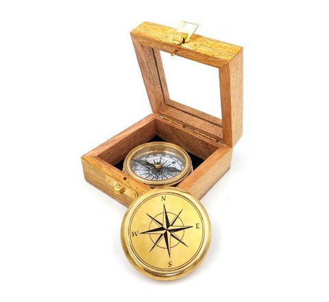 Brass compass in a wooden box - C - 57R - Hobby.lt 🇬🇧