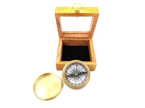 Brass compass in a wooden box - C - 57R - Hobby.lt 🇬🇧