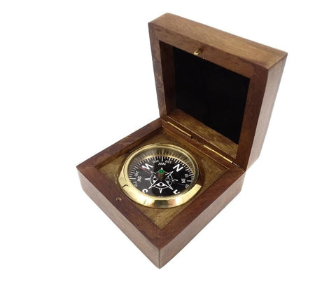 Brass Compass in wooden box - BN-2260