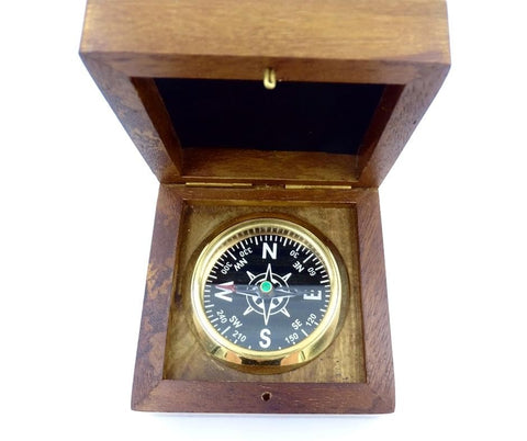 Brass Compass in wooden box - BN-2260