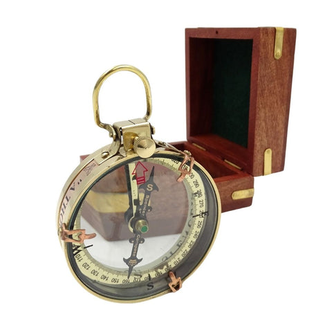 Brass Compass Map Reader in Wooden Box – NC1087