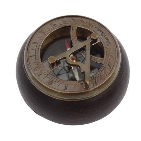 Brass Compass Sundial Wooden Base | NC2865 - Hobby.lt 🇬🇧