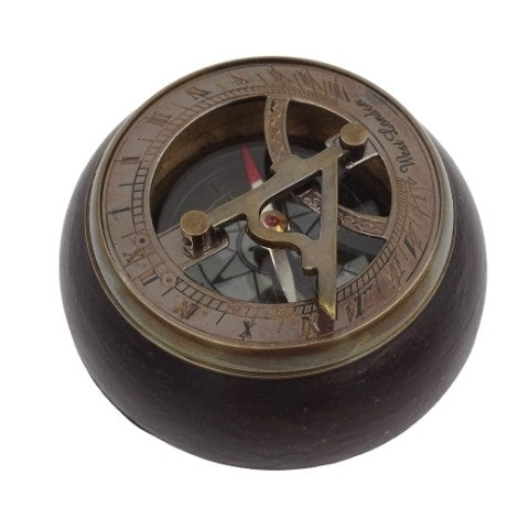 Brass Compass Sundial Wooden Base | NC2865