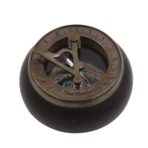 Brass Compass Sundial Wooden Base | NC2865