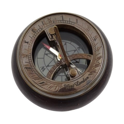 Brass Compass Sundial Wooden Base | NC2865