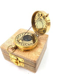 Brass compass with sundial in wooden box 1058 - Hobby.lt 🇬🇧