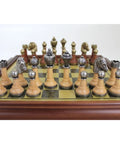 CLASSIC CHESS SET: Metal & Wood Pieces with Brass Effect Wooden Chessboard