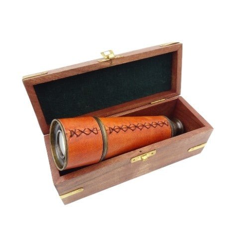 Brass & Leather Telescope in Wooden Box – NC2356B - Hobby.lt 🇬🇧