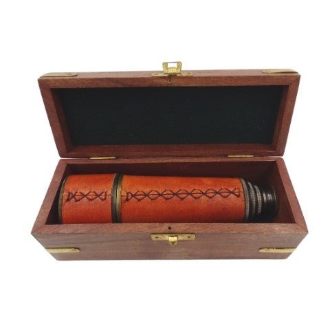 Brass & Leather Telescope in Wooden Box – NC2356B - Hobby.lt 🇬🇧