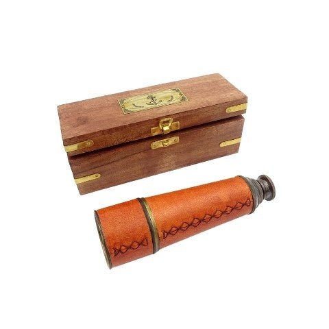 Brass & Leather Telescope in Wooden Box – NC2356B - Hobby.lt 🇬🇧