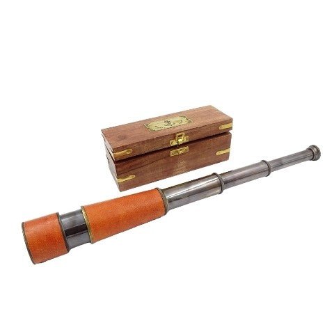 Brass & Leather Telescope in Wooden Box – NC2356B - Hobby.lt 🇬🇧