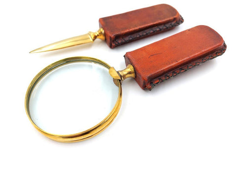 Brass Magnifier and Paper Knife Leather Hand | MFPCSOL - Hobby.lt 🇬🇧