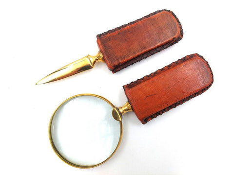 Brass Magnifier and Paper Knife Leather Hand | MFPCSOL - Hobby.lt 🇬🇧