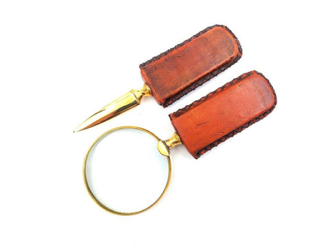 Brass Magnifier and Paper Knife Leather Hand | MFPCSOL - Hobby.lt 🇬🇧