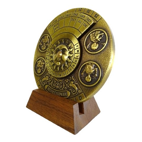 Brass Perpetual Calendar on wooden base  H27