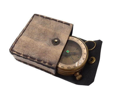 Brass retro compass in leather case - C0006 - Hobby.lt 🇬🇧