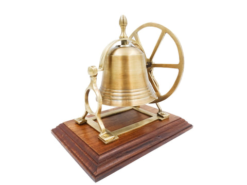 Brass rotating bell on a wooden base MX2677B - Hobby.lt 🇬🇧