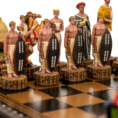 BRITISH VS ZULU: Handpainted Chess Set with Chessboard & Box & Checker Set - Hobby.lt 🇬🇧