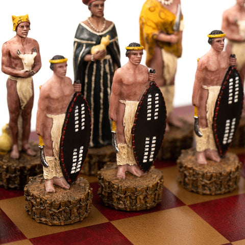 BRITISH VS ZULU: Handpainted Chess Set with Chessboard & Box & Checker Set - Hobby.lt 🇬🇧