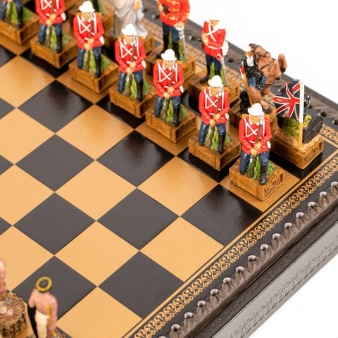 BRITISH VS ZULU: Handpainted Chess Set with Chessboard & Box & Checker Set - Hobby.lt 🇬🇧