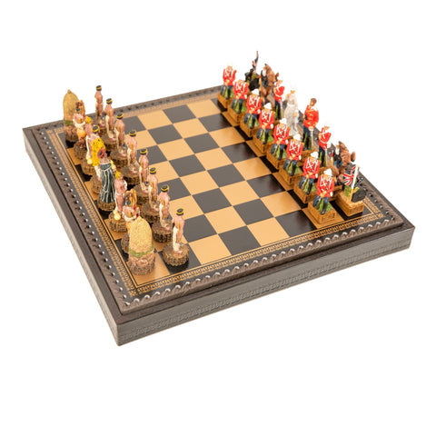 BRITISH VS ZULU: Handpainted Chess Set with Chessboard & Box & Checker Set - Hobby.lt 🇬🇧