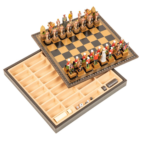 BRITISH VS ZULU: Handpainted Chess Set with Chessboard & Box & Checker Set - Hobby.lt 🇬🇧