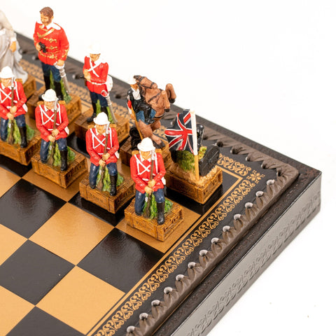 BRITISH VS ZULU: Handpainted Chess Set with Chessboard & Box & Checker Set - Hobby.lt 🇬🇧