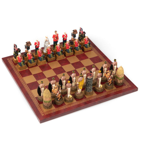 BRITISH VS ZULU: Handpainted Chess Set with Leatherette Chessboard - Hobby.lt 🇬🇧