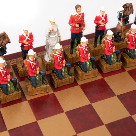 BRITISH VS ZULU: Handpainted Chess Set with Leatherette Chessboard - Hobby.lt 🇬🇧