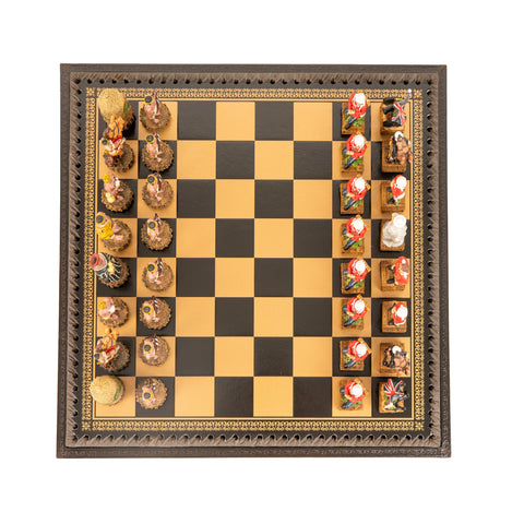 BRITISH VS ZULU: Handpainted Chess Set with Chessboard & Box & Checker Set