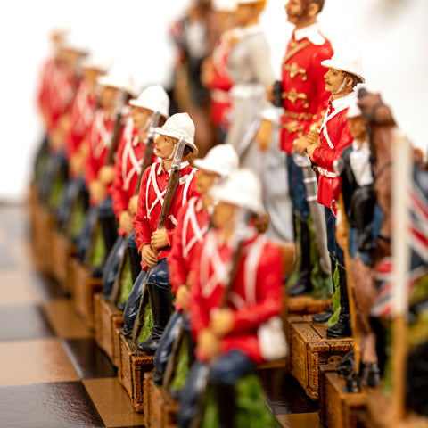 BRITISH VS ZULU: Handpainted Chess Set with Chessboard & Box & Checker Set