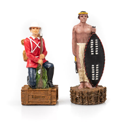 BRITISH VS ZULU: Handpainted Chess Set with Leatherette Chessboard