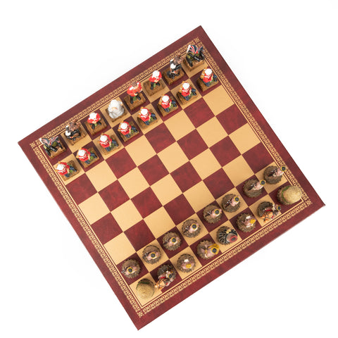 BRITISH VS ZULU: Handpainted Chess Set with Leatherette Chessboard