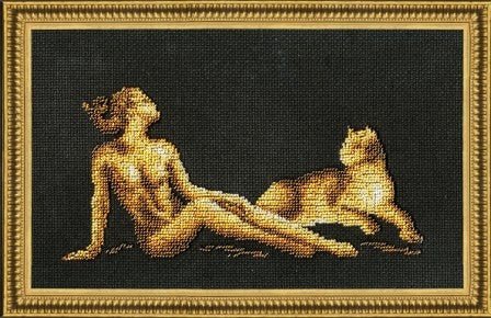 BS006 Women with panter Cross Stitch Kit from Golden Fleece - Hobby.lt 🇬🇧