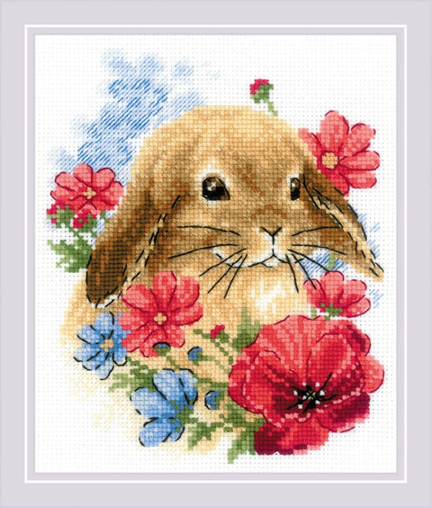 Bunny in Flowers. Cross Stitch kit by RIOLIS Ref. no.: 1986 - Hobby.lt 🇬🇧